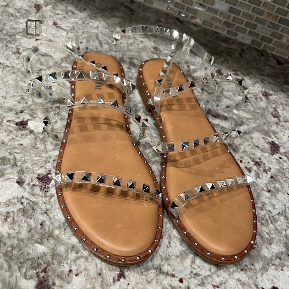 Cushionaire studded clear strap sandals size 7.5 women’s